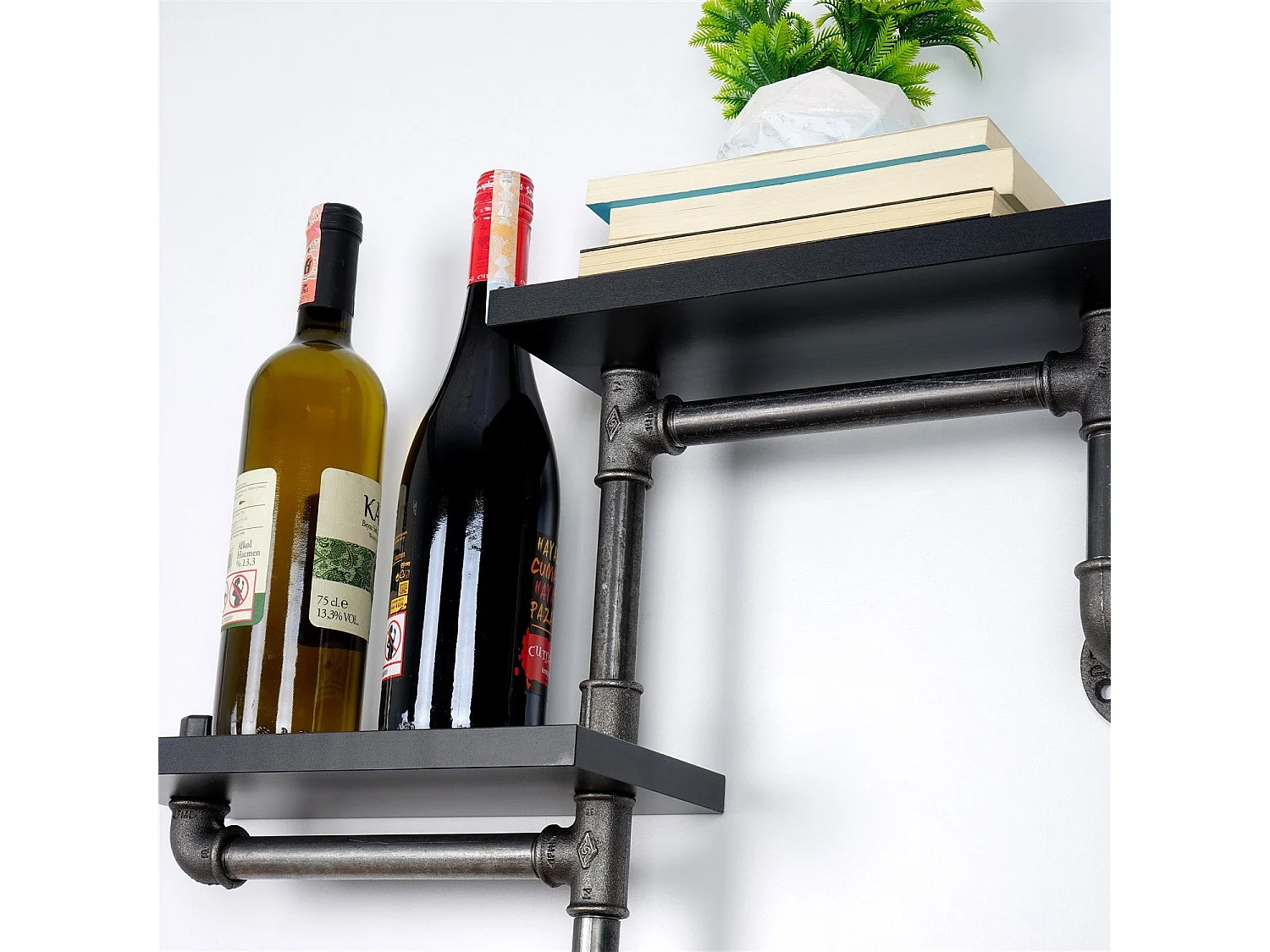 Mensola da parete tubolare BORURAF242 - Nero - 100% MDF - 56 x 13 x 42 cm - 3,6 kg