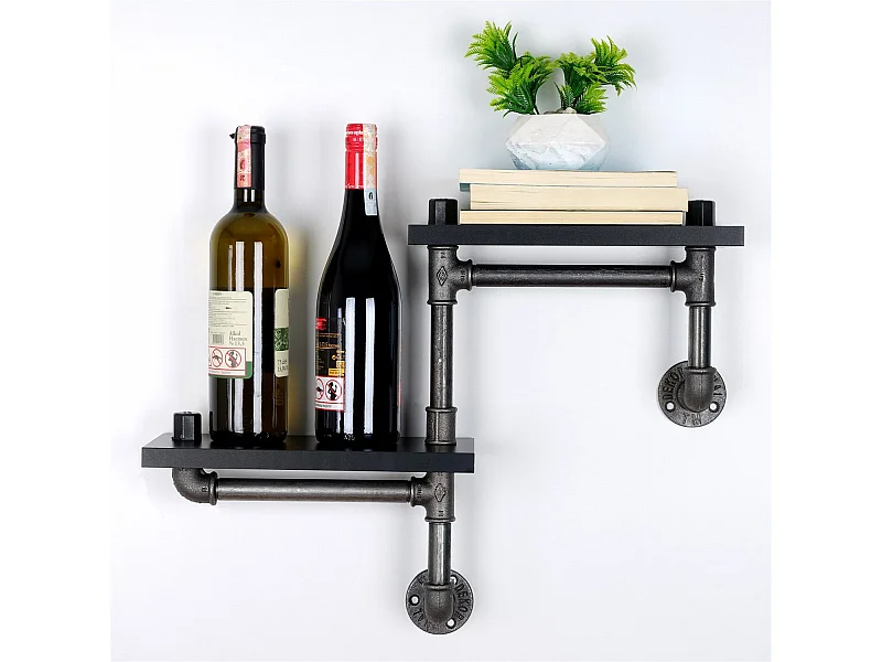 Mensola da parete tubolare BORURAF242 - Nero - 100% MDF - 56 x 13 x 42 cm - 3,6 kg