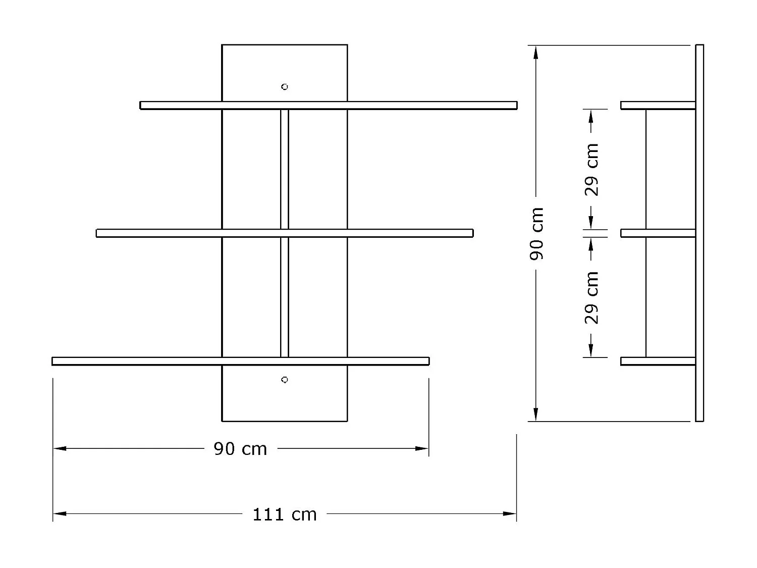 Wandplank – 111cm x 90cm x 20cm – Wit – Melamine