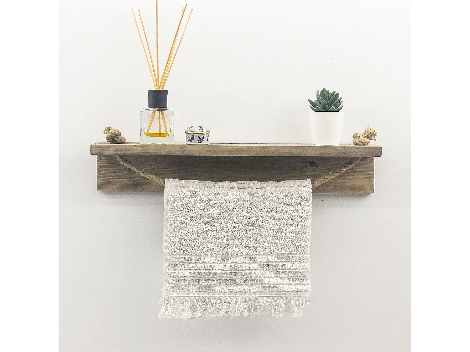 Estante de pared de madera de abeto – 50 cm x 10 cm x 9 cm – nogal