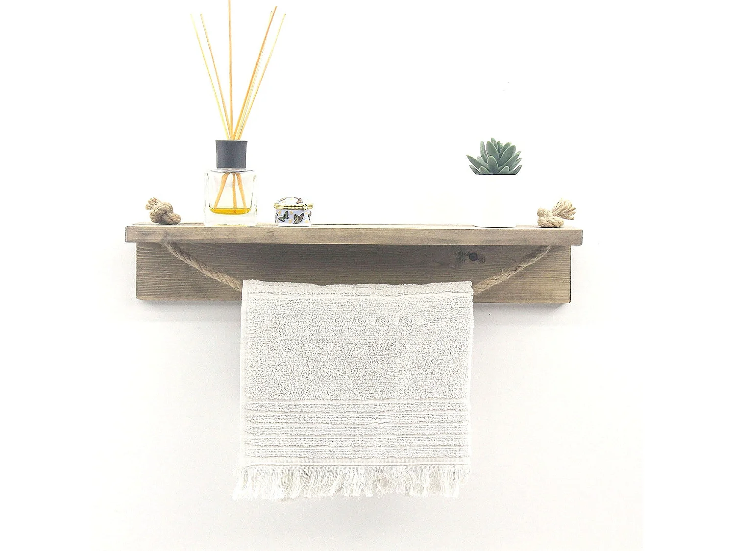 Estante de pared de madera de abeto – 50 cm x 10 cm x 9 cm – nogal