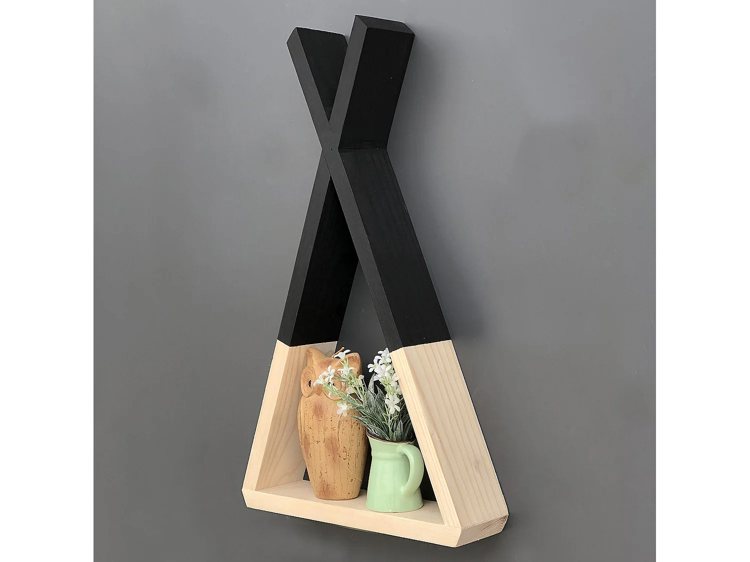 Wandplank – 25 cm x 42 cm x 6 cm – Walnoot en zwart – Massief hout