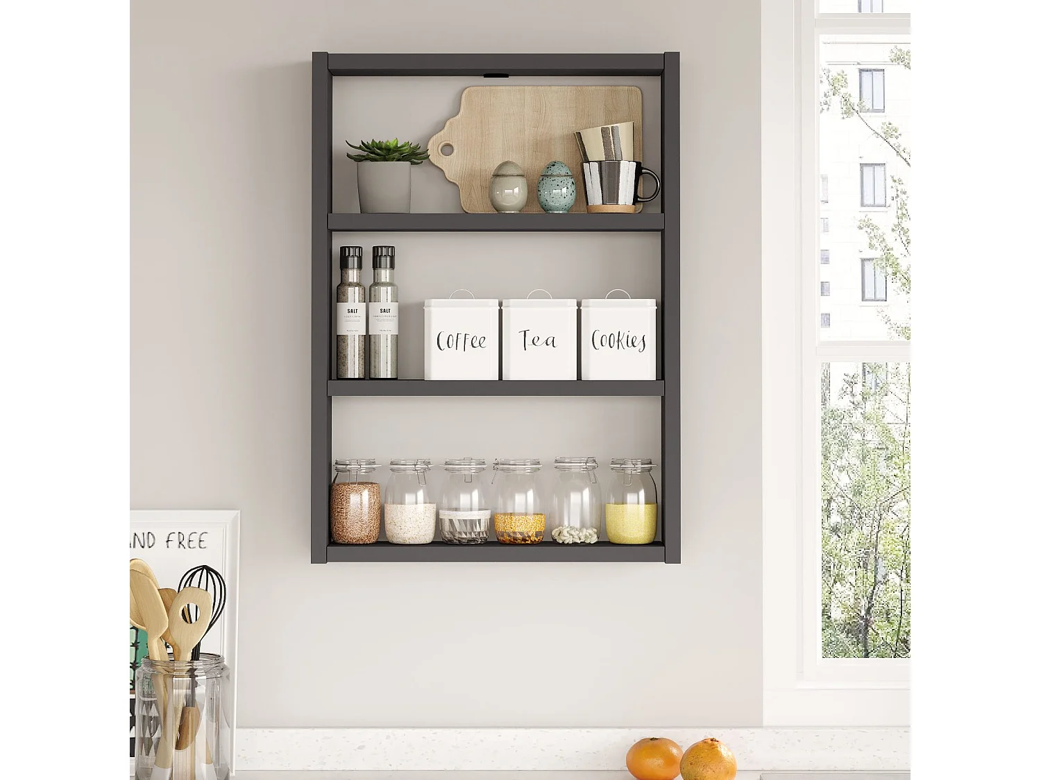 Modernes Wandregal – 43,2 x 60 x 9 cm – Anthrazit – melaminbeschichtete Spanplatte