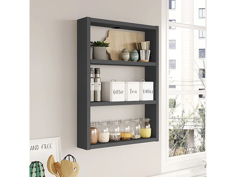 Modernes Wandregal – 43,2 x 60 x 9 cm – Anthrazit – melaminbeschichtete Spanplatte