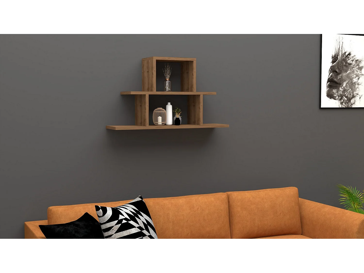 Wandplank – 80 cm x 44,6 cm x 19,6 cm – walnoot – melamine gecoate spaanplaat