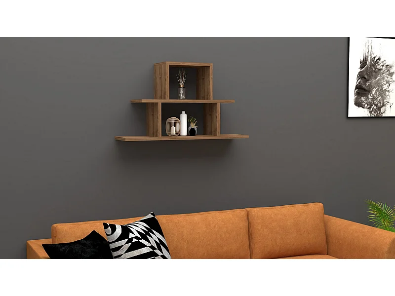 Wandplank – 80 cm x 44,6 cm x 19,6 cm – walnoot – melamine gecoate spaanplaat