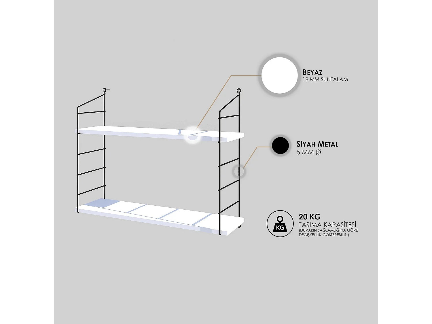 Wandplank – 72 cm x 58 cm x 20 cm – Wit – Spaanplaat met melamine coating