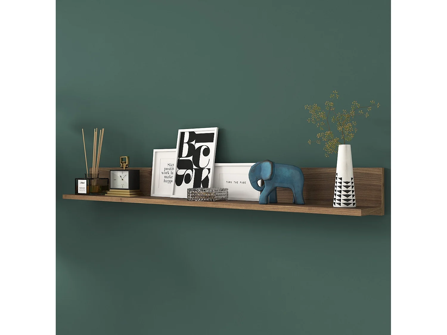 Estante de pared escandinavo – 135,8 x 15 x 13 cm – Nogal – Tablero de partículas recubierto de melamina