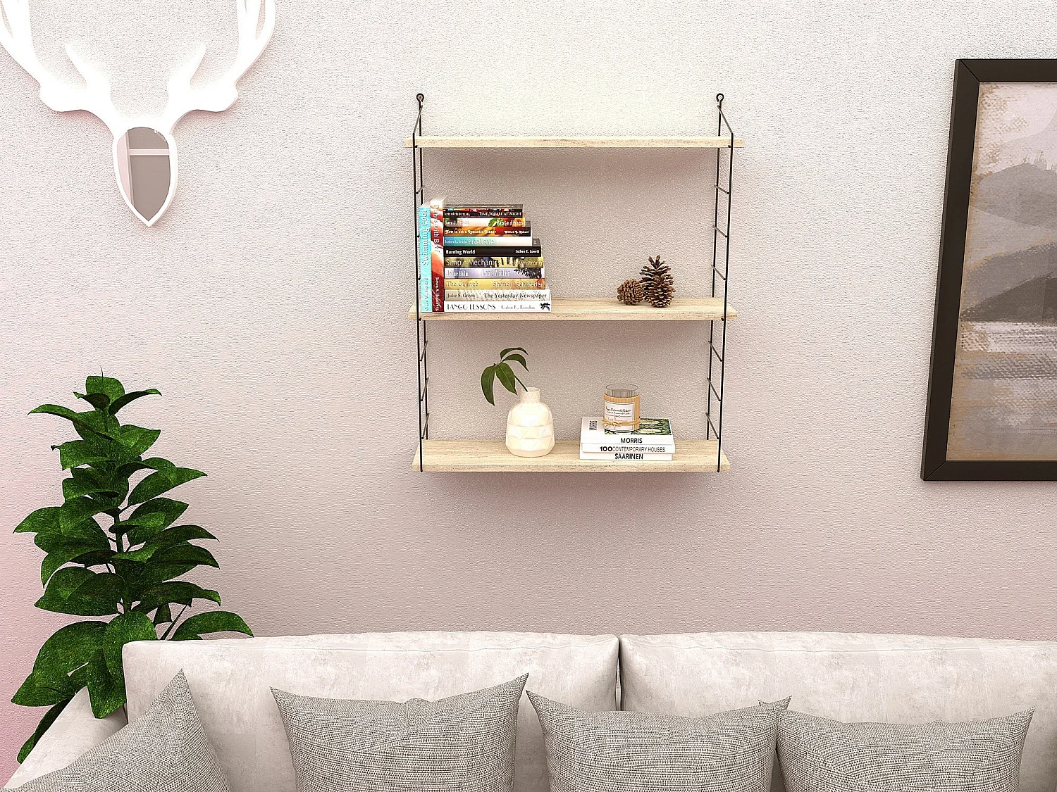 Wandregal – 72cm x 85cm x 20cm – Travertin – Melaminbeschichtete Spanplatte