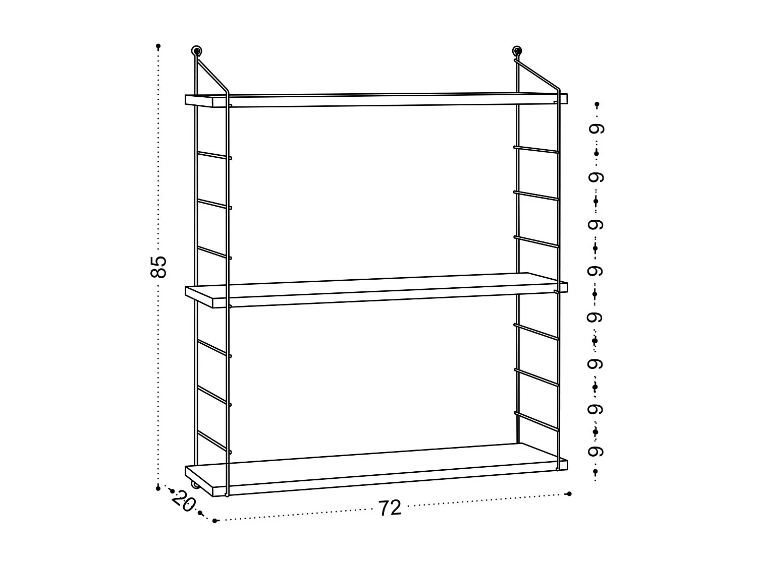 Wandregal – 72cm x 85cm x 20cm – Travertin – Melaminbeschichtete Spanplatte