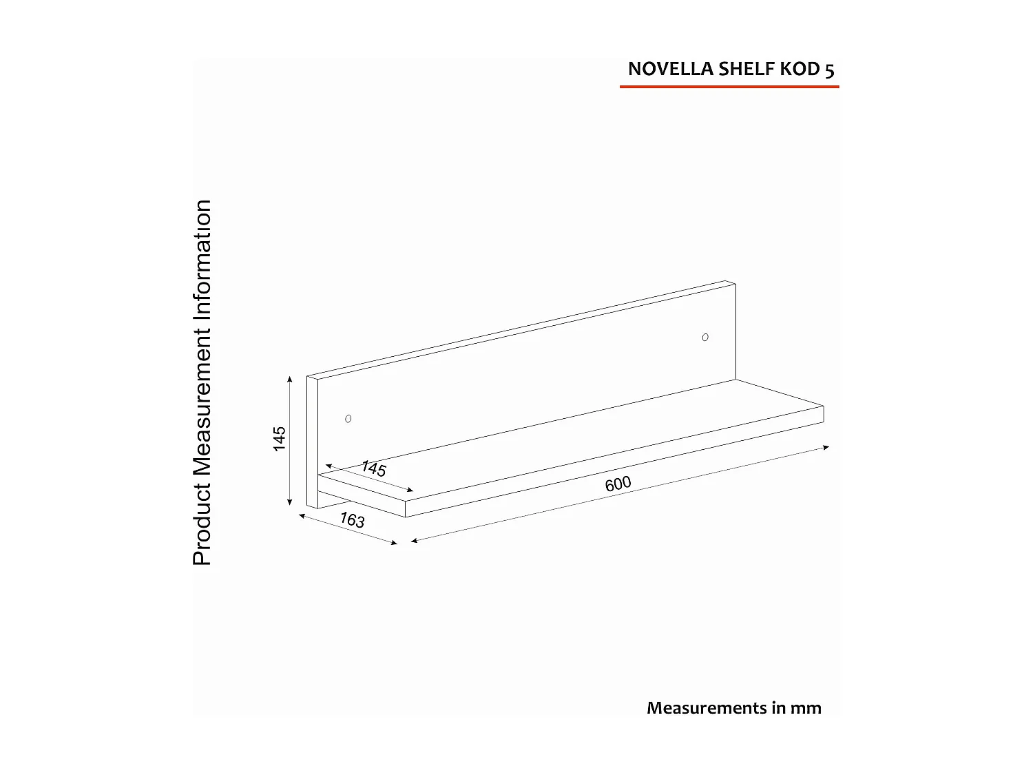 Wandplank – 60 cm x 14,5 cm x 14,5 cm – Wit – Melamine gecoat spaanplaat