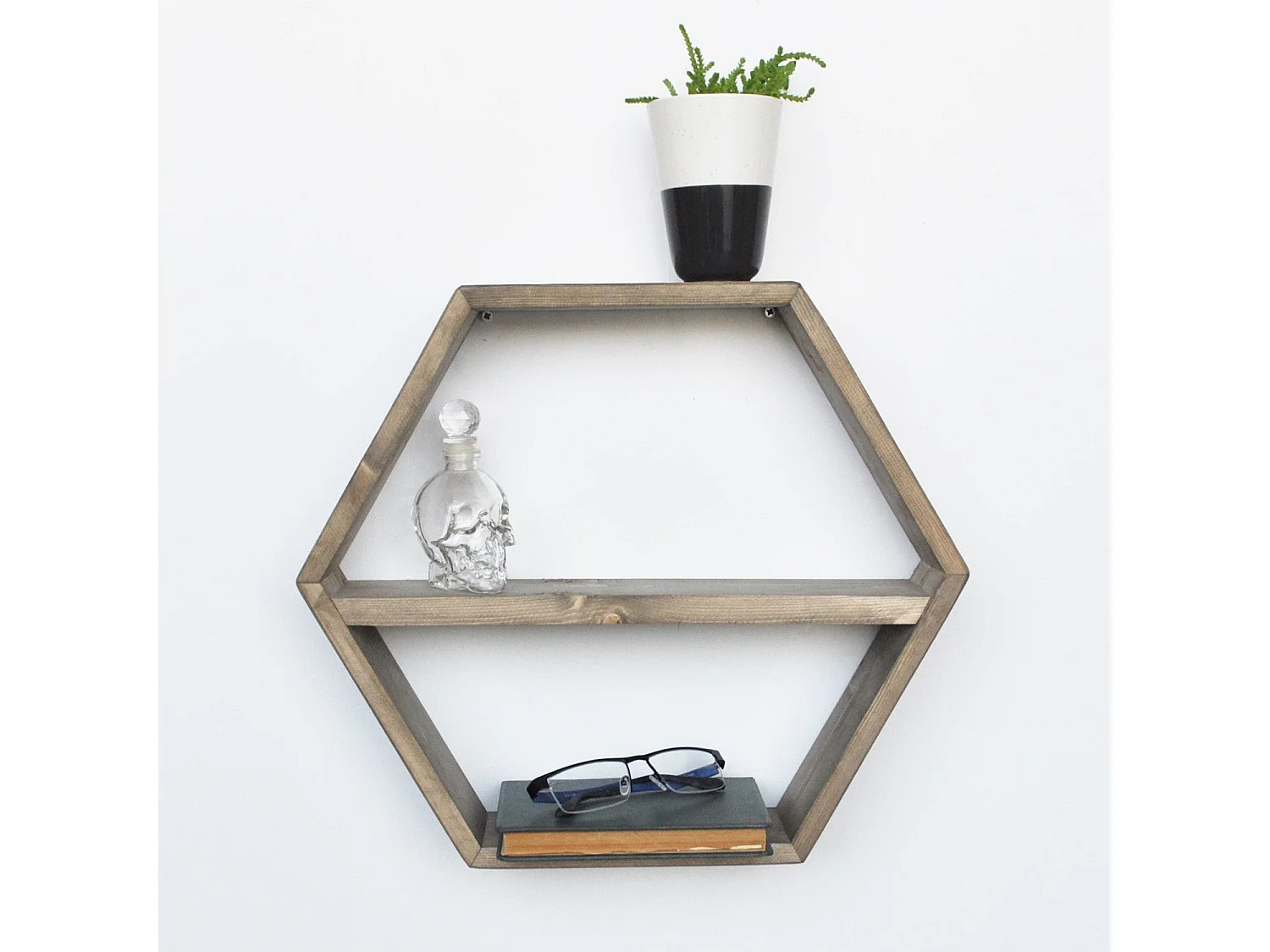 Wandplank – 42 cm x 37 cm x 9 cm – walnoot – dennenhout