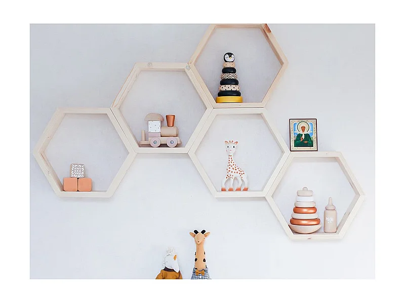 Estante de pared hecho a mano – 31 cm x 36 cm x 9 cm – Nogal – 100 % madera de abeto