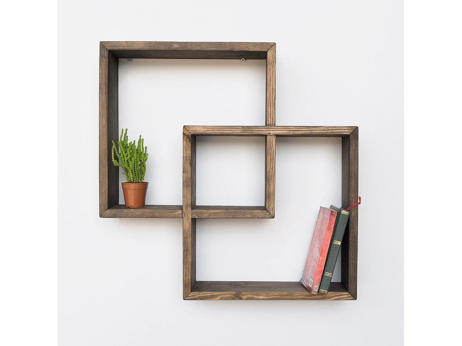 Étagère murale – 51 cm x 51 cm x 9 cm – Noyer – Bois de sapin