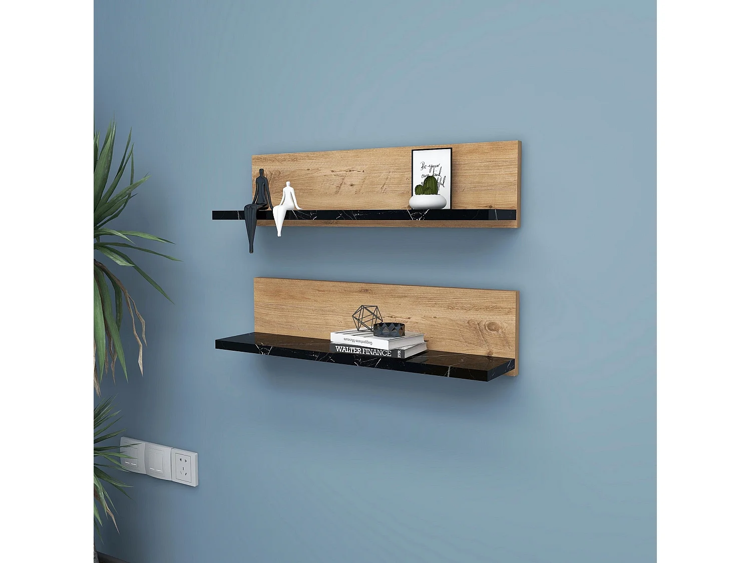 Estante de pared – 60 x 15 x 13 cm – Pino Atlántico y Negro – Tablero de partículas recubierto de melamina