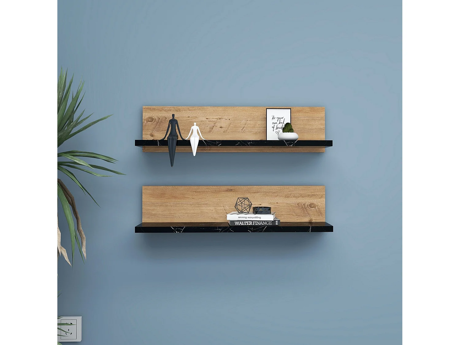 Estante de pared – 60 x 15 x 13 cm – Pino Atlántico y Negro – Tablero de partículas recubierto de melamina