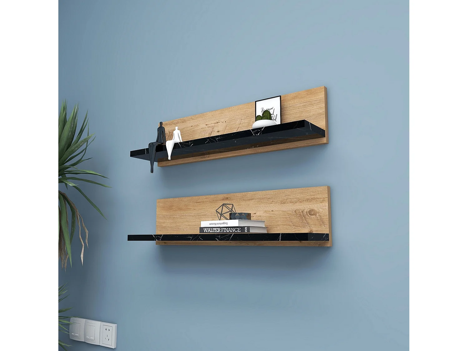 Estante de pared – 60 x 15 x 13 cm – Pino Atlántico y Negro – Tablero de partículas recubierto de melamina