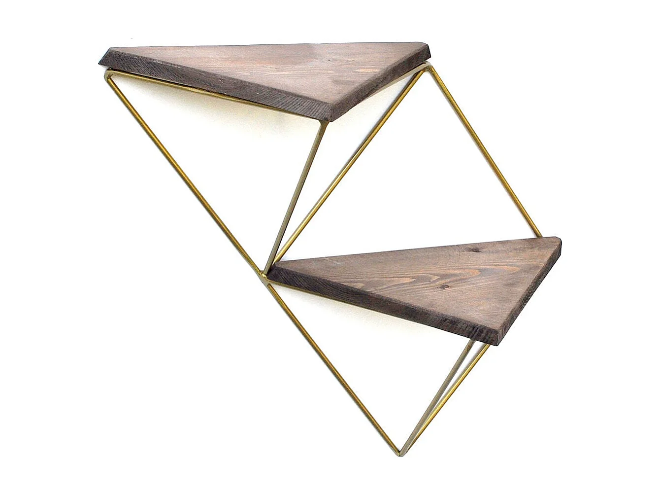 Houten wandplank – 30 cm x 33 cm x 13 cm – Walnoot en goud – Massief hout