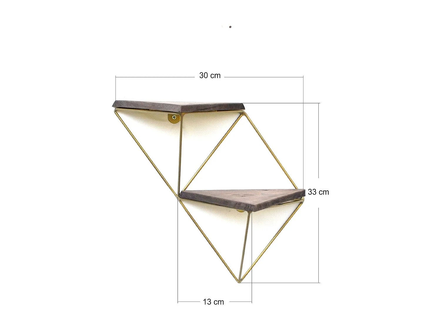 Houten wandplank – 30 cm x 33 cm x 13 cm – Walnoot en goud – Massief hout