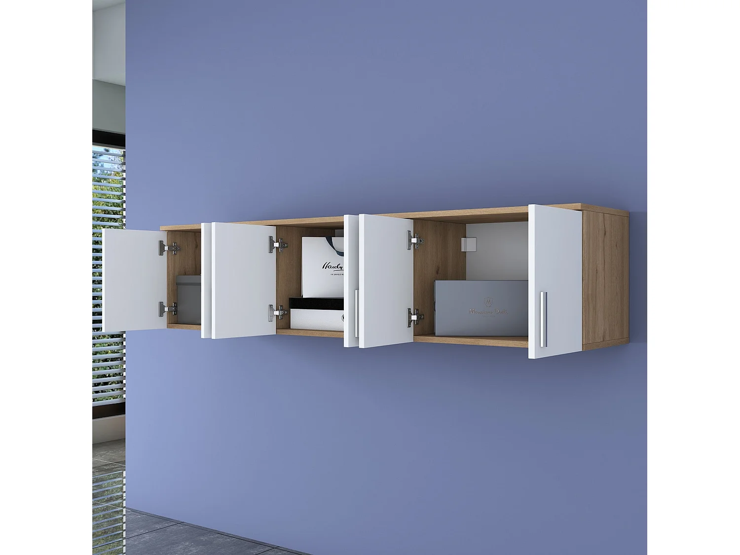 Wandregal – 180 x 41,4 x 37,5 cm – Walnuss und Weiß – Spanplatte