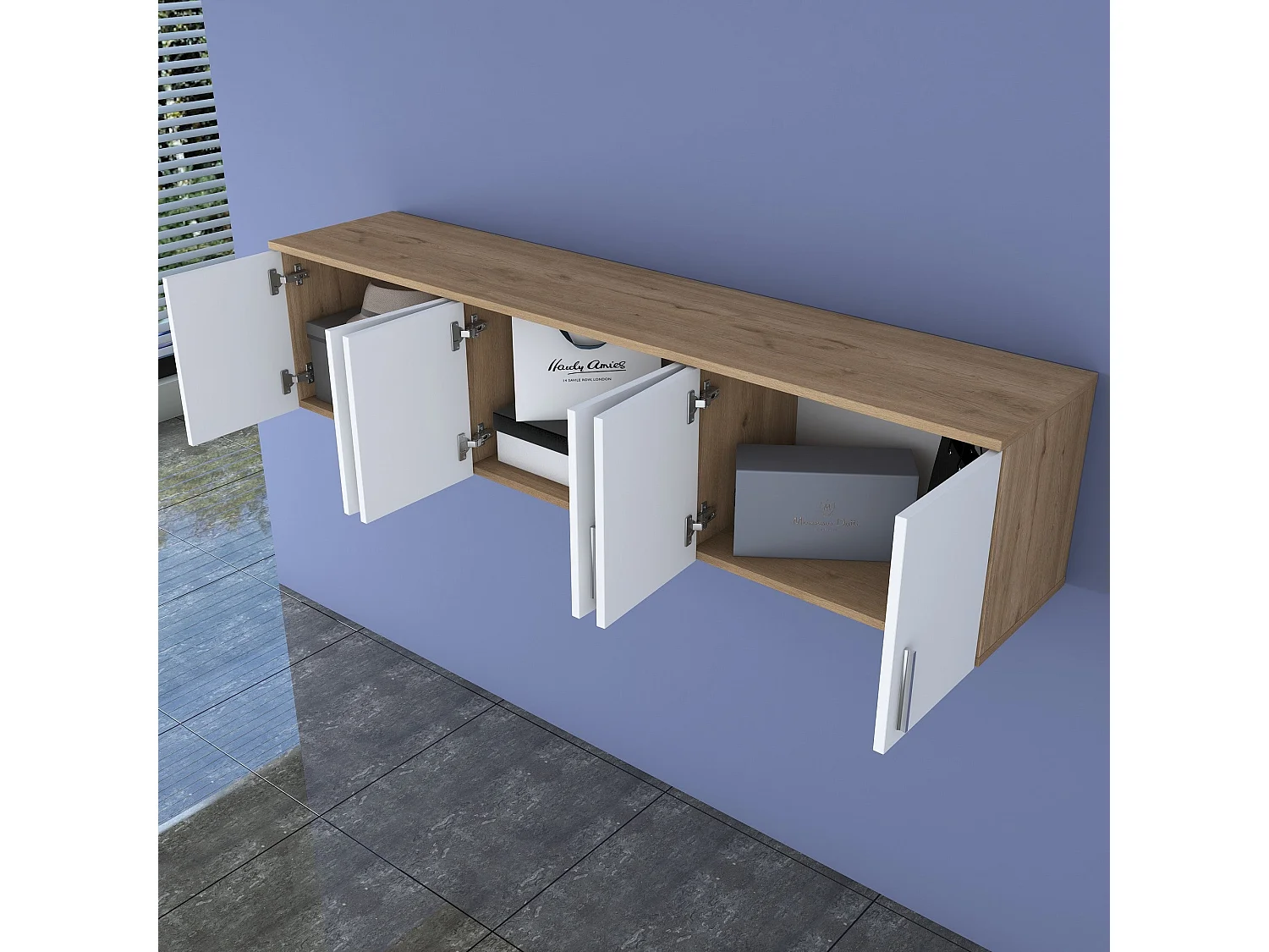 Wandregal – 180 x 41,4 x 37,5 cm – Walnuss und Weiß – Spanplatte