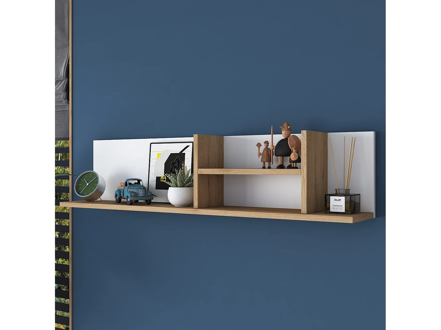 Wandregal – 120 cm x 25 cm x 19,8 cm – Weiß und Walnuss – Spanplatte