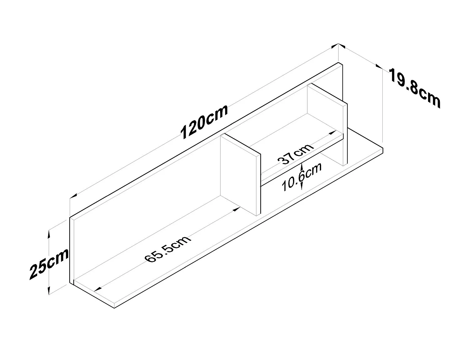 Wandregal – 120 cm x 25 cm x 19,8 cm – Weiß und Walnuss – Spanplatte