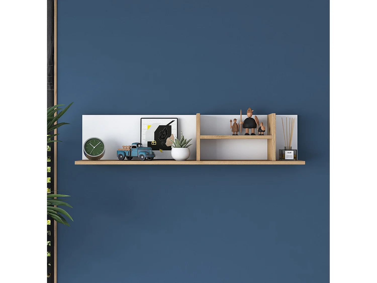 Wandregal – 120 cm x 25 cm x 19,8 cm – Weiß und Walnuss – Spanplatte