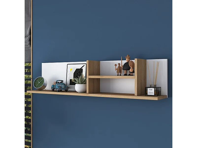 Wandregal – 120 cm x 25 cm x 19,8 cm – Weiß und Walnuss – Spanplatte