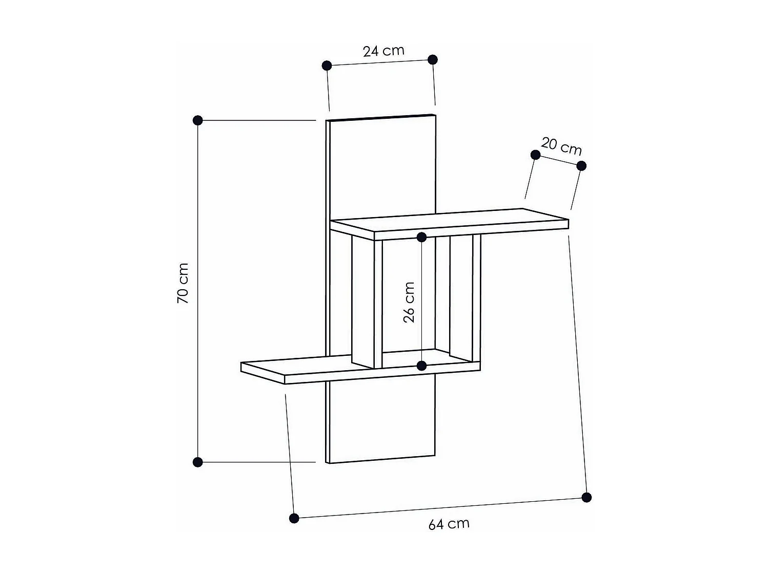Estante de pared escandinavo – 64 x 70 x 20 cm – Antracita – Tablero de partículas recubierto de melamina