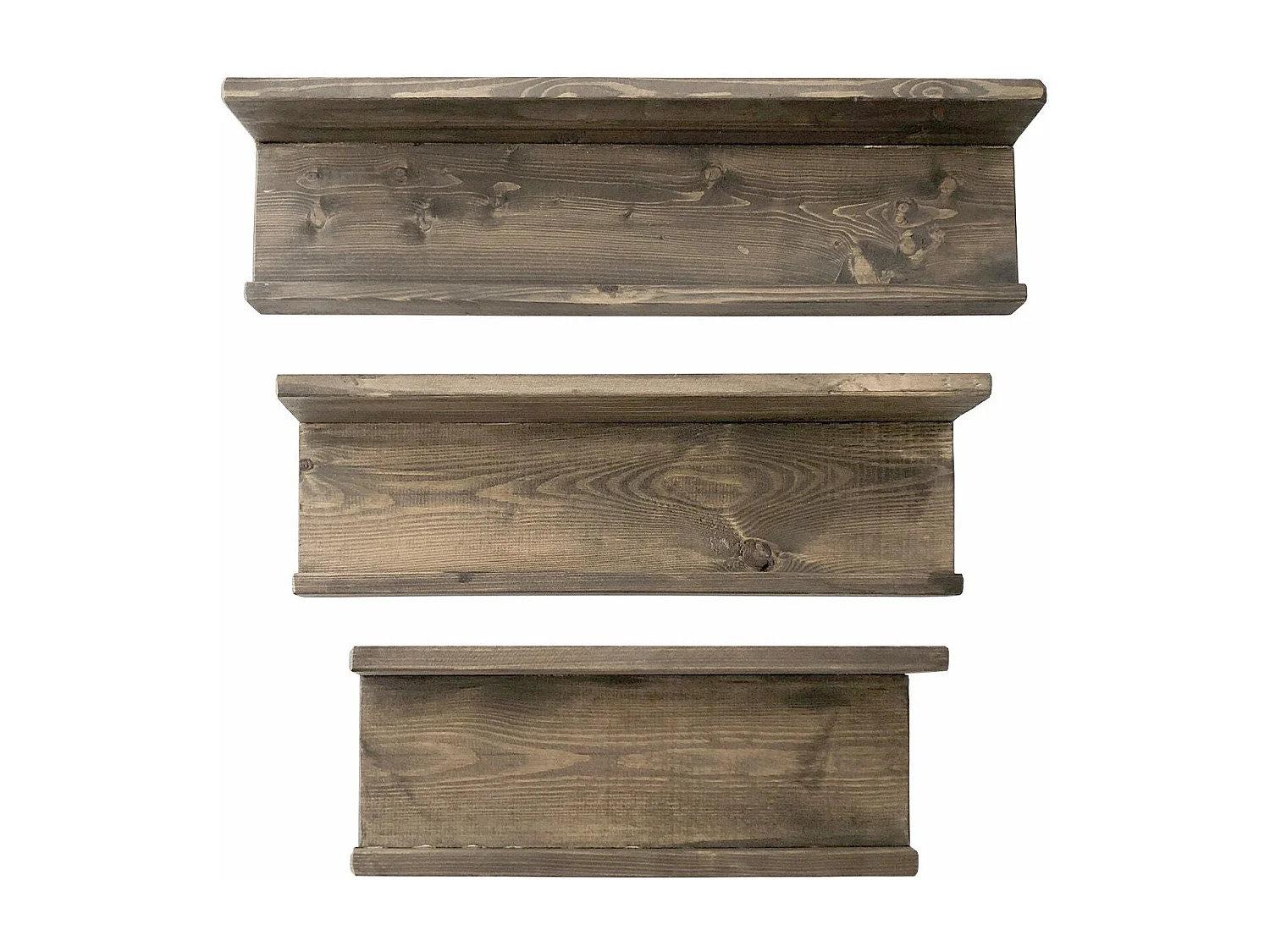 Étagère murale – 60x15x8 cm, 50x15x8 cm, 40x15x8 cm – Noyer – Bois massif