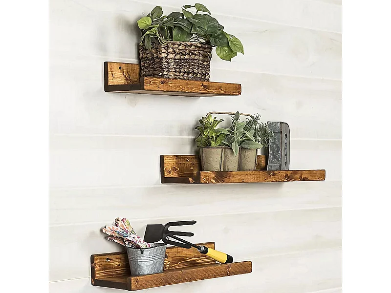 Wandplank – 60x15x8 cm, 50x15x8 cm, 40x15x8 cm – Walnoot – Massief hout