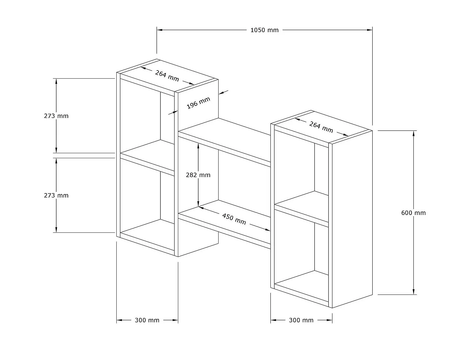 Étagère murale – 105 cm x 60 cm x 20 cm – Blanc et Noyer – Panneau de particules mélaminé