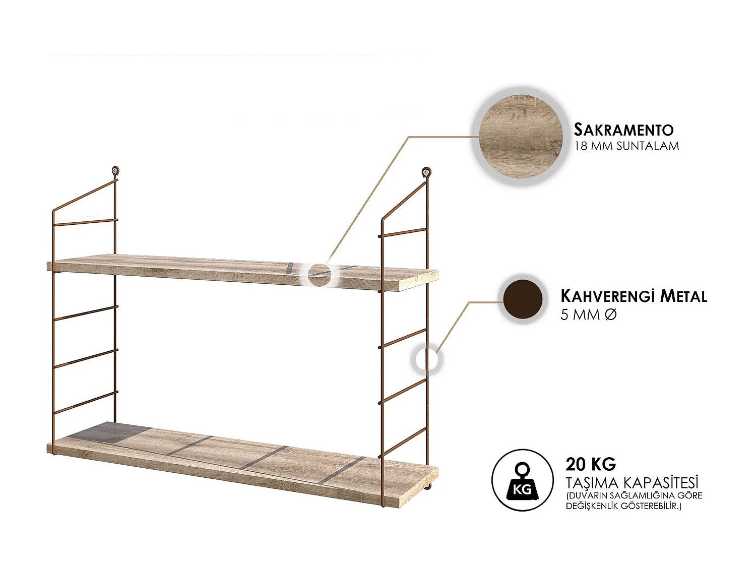 Wandregal – 72 cm x 58 cm x 20 cm – Braun – Spanplatte