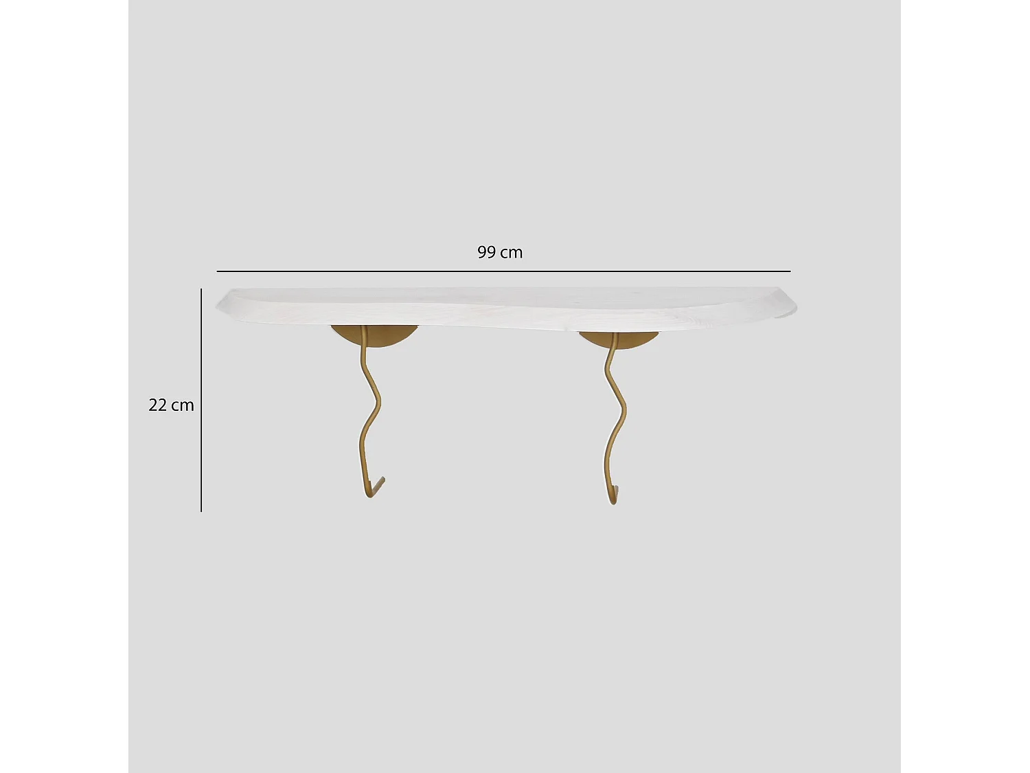 Étagère murale élégante, 99 cm x 22 cm, 100 % pin et structure en métal, finition or et blanc | Solution de rangement