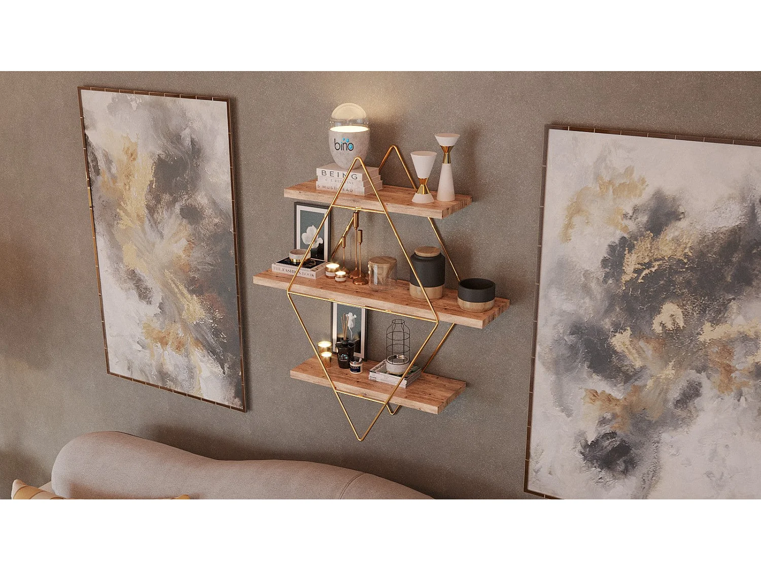 Prateleira de Parede Ymir em Madeira Maciça - Elegante Dourado e Castanho, 70x16x60cm