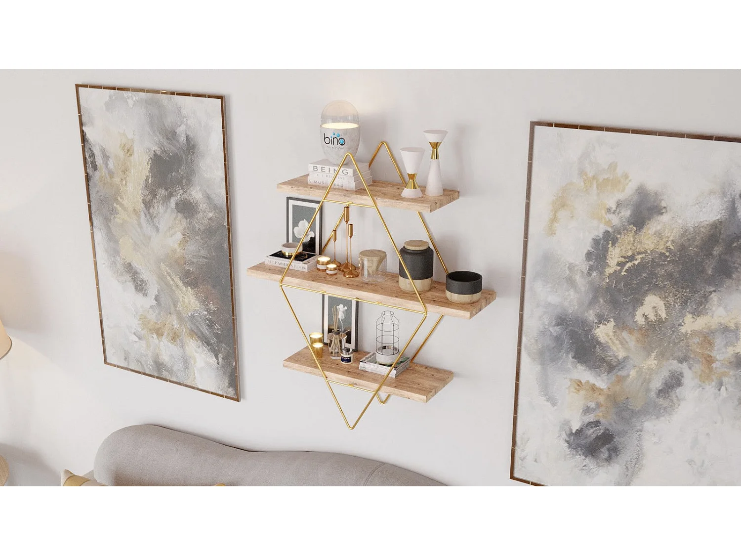 Prateleira de Parede Ymir em Madeira Maciça - Elegante Dourado e Castanho, 70x16x60cm