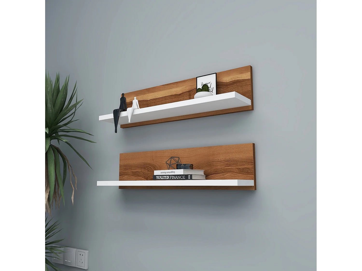 Estante de pared – 60 x 15 x 13 cm – nogal y blanco – madera