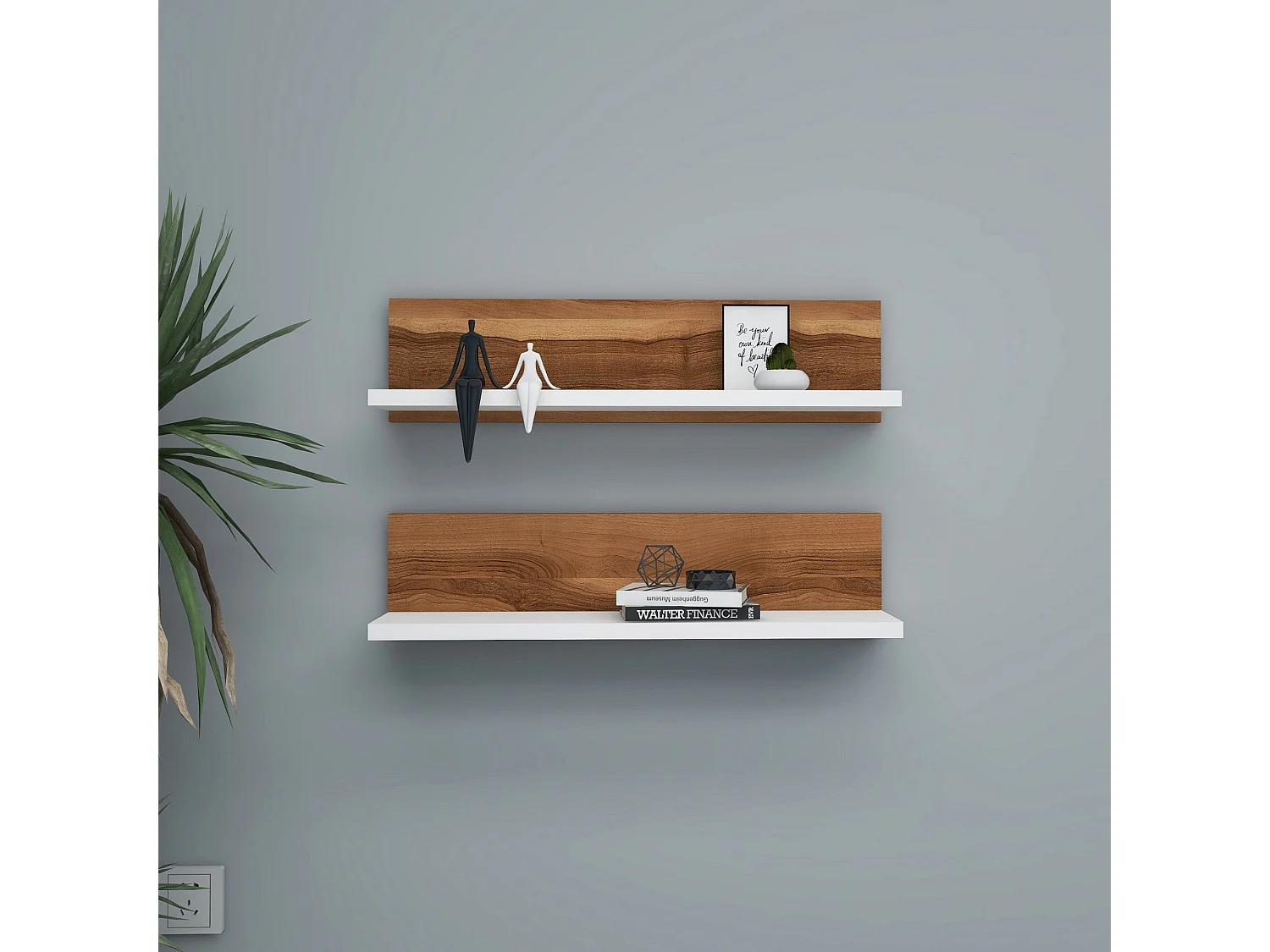 Estante de pared – 60 x 15 x 13 cm – nogal y blanco – madera