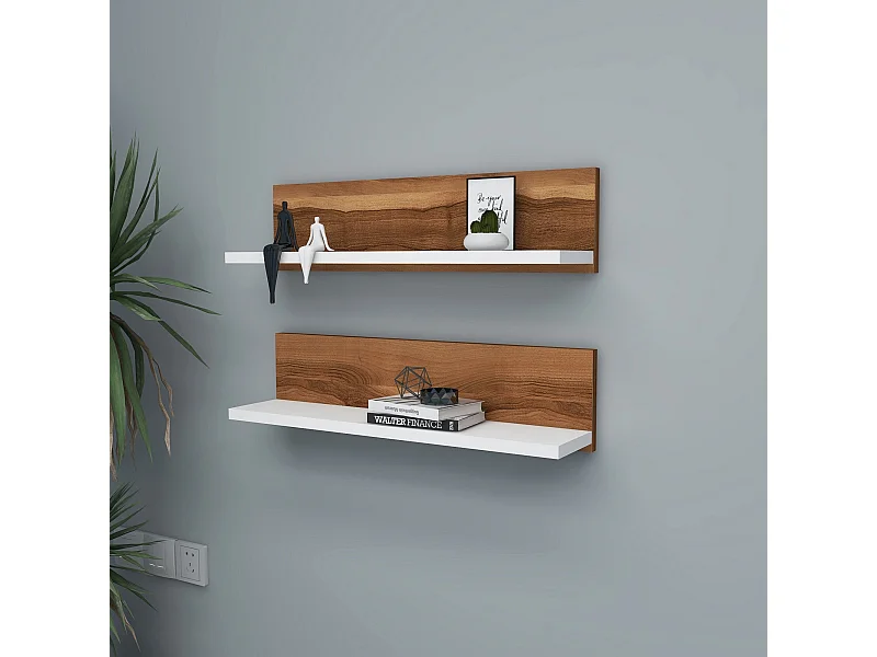 Estante de pared – 60 x 15 x 13 cm – nogal y blanco – madera