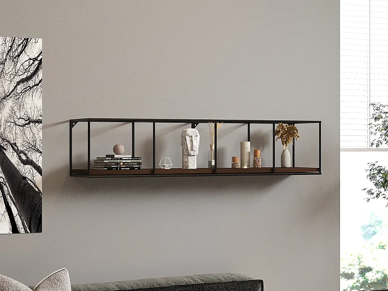 Étagère murale scandinave – 120 cm x 30 cm x 30 cm – Noyer et noir – 100 % pin