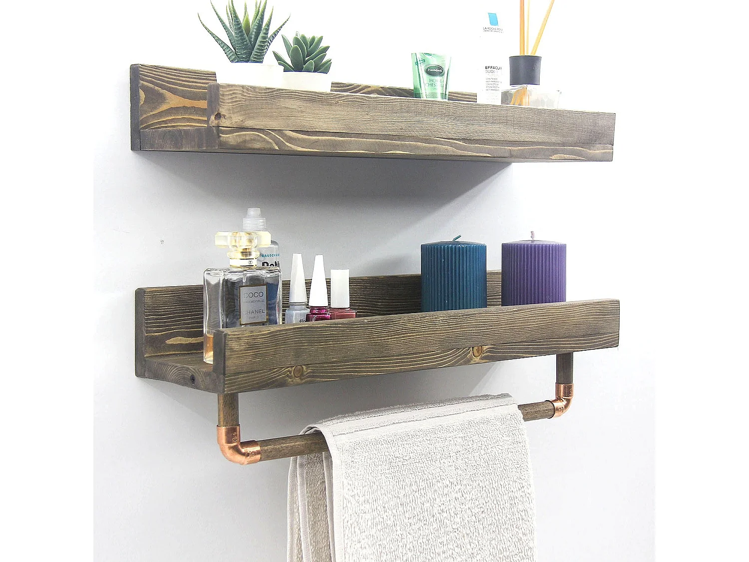 Estante de pared – 50 cm x 15 cm x 15 cm – Nogal – Madera de abeto