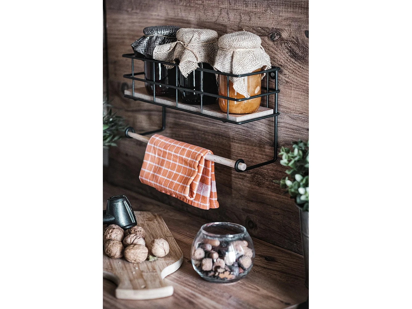 Mensola da parete - 32 cm x 10 cm x 16,5 cm - Rovere e nero - Pannello truciolare e metallo