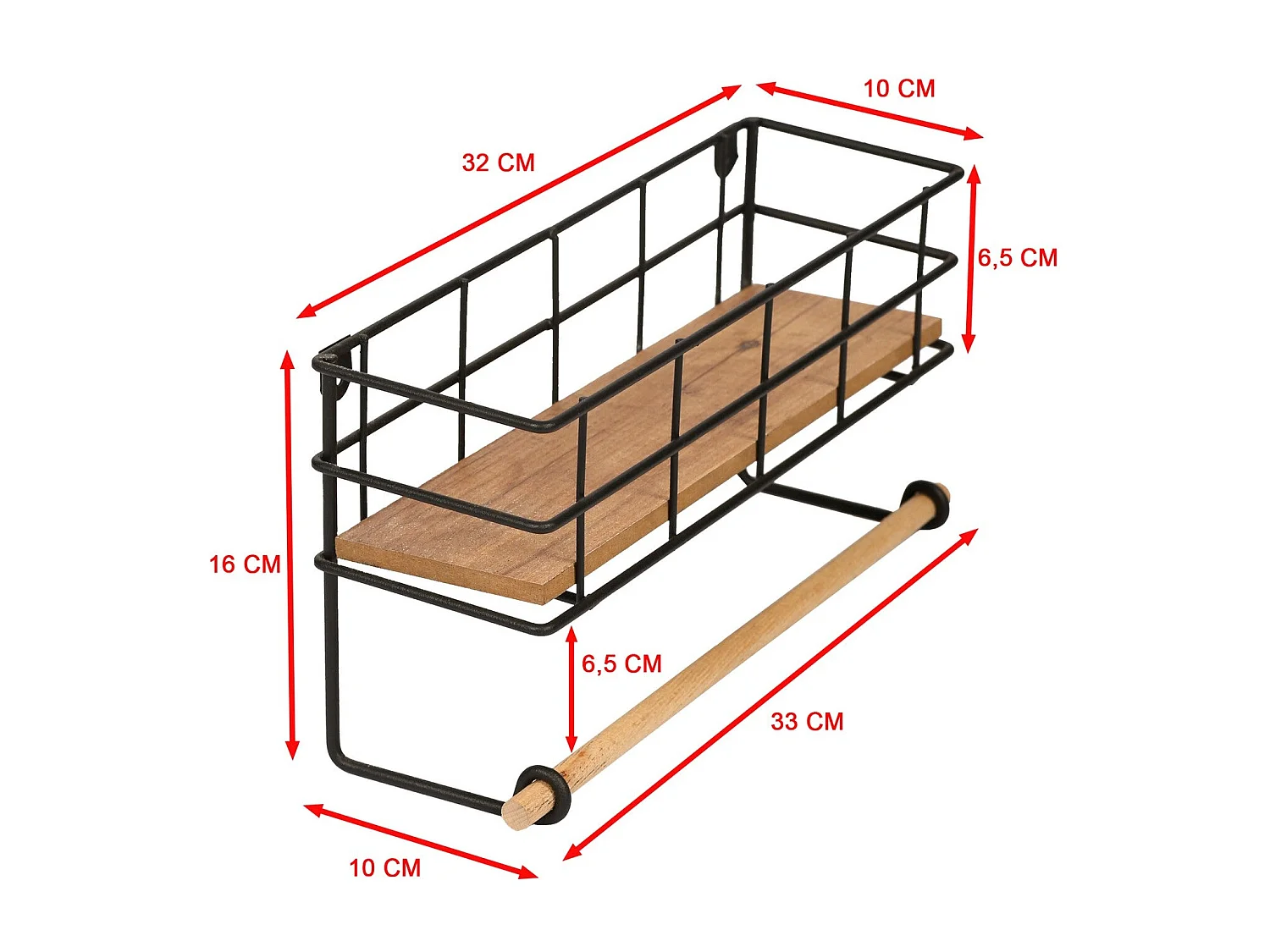 Mensola da parete - 32 cm x 10 cm x 16,5 cm - Rovere e nero - Pannello truciolare e metallo