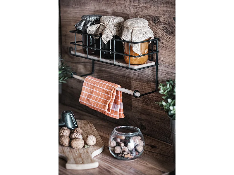 Wandplank - 32 cm x 10 cm x 16,5 cm - Eiken en zwart - Spaanplaat en metaal