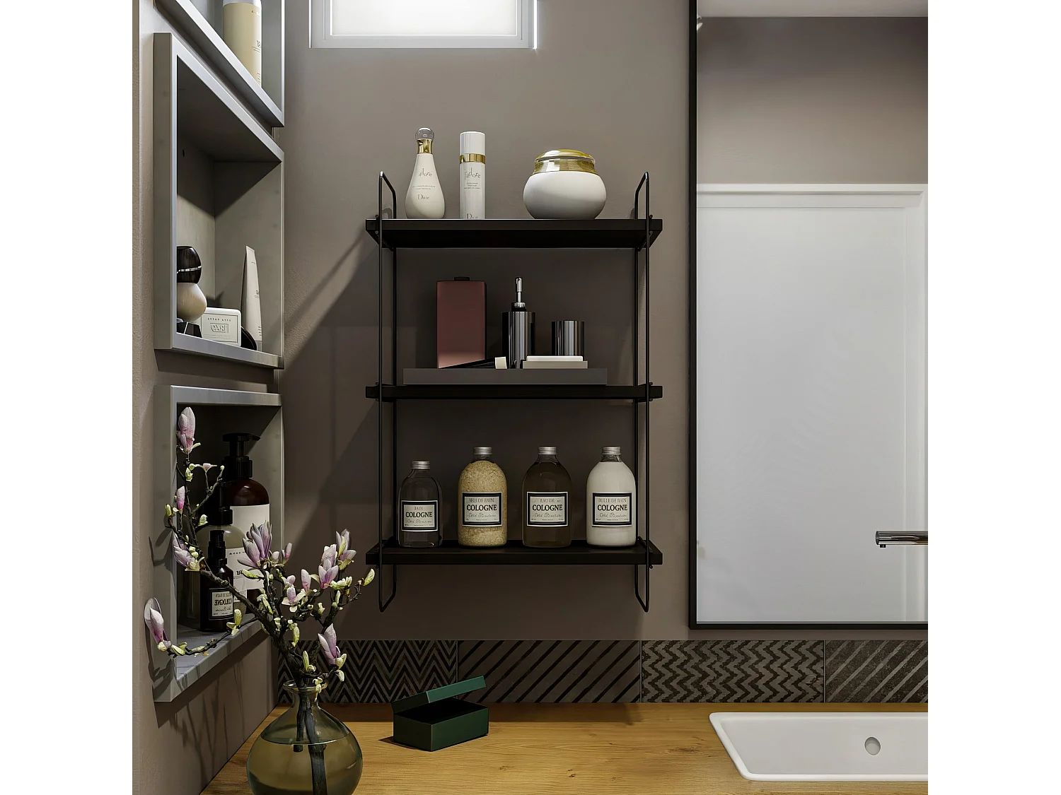 Estante de pared – 40 x 66 x 20 cm – Antracita – Tablero de partículas y metal