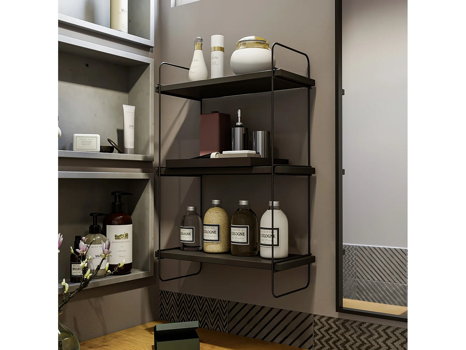 Estante de pared – 40 x 66 x 20 cm – Antracita – Tablero de partículas y metal