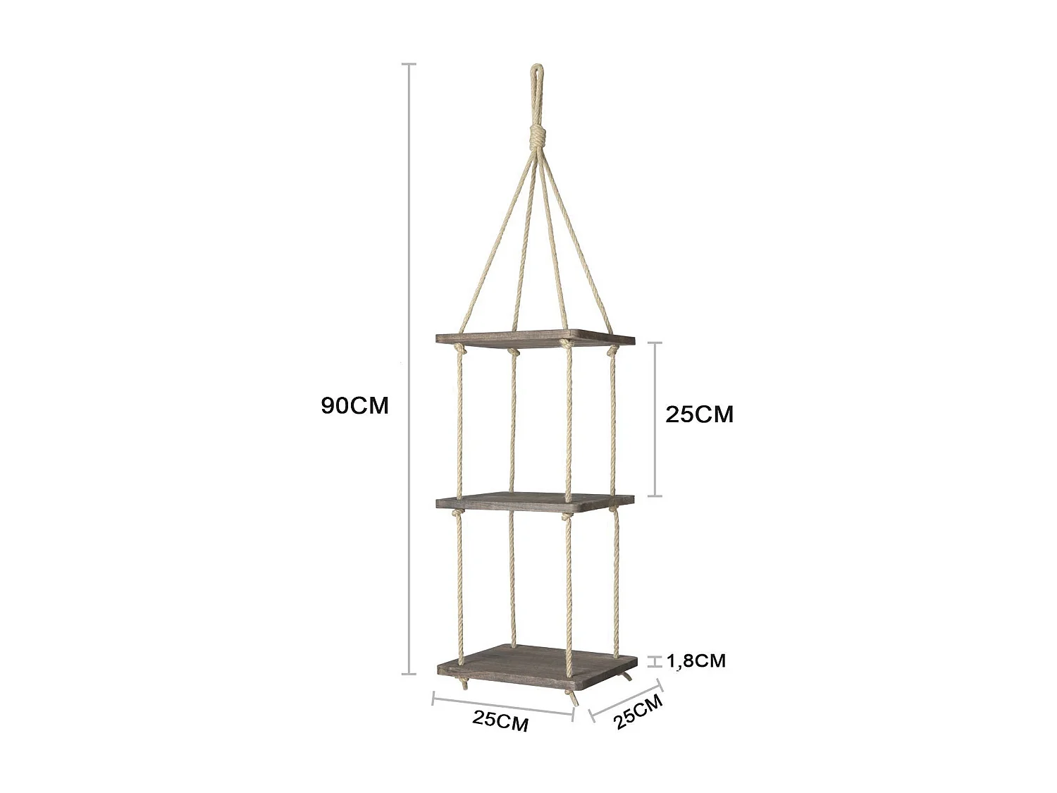 Wandplank – 90 cm x 25 cm x 1,8 cm – Walnootkleur – Dennenhout