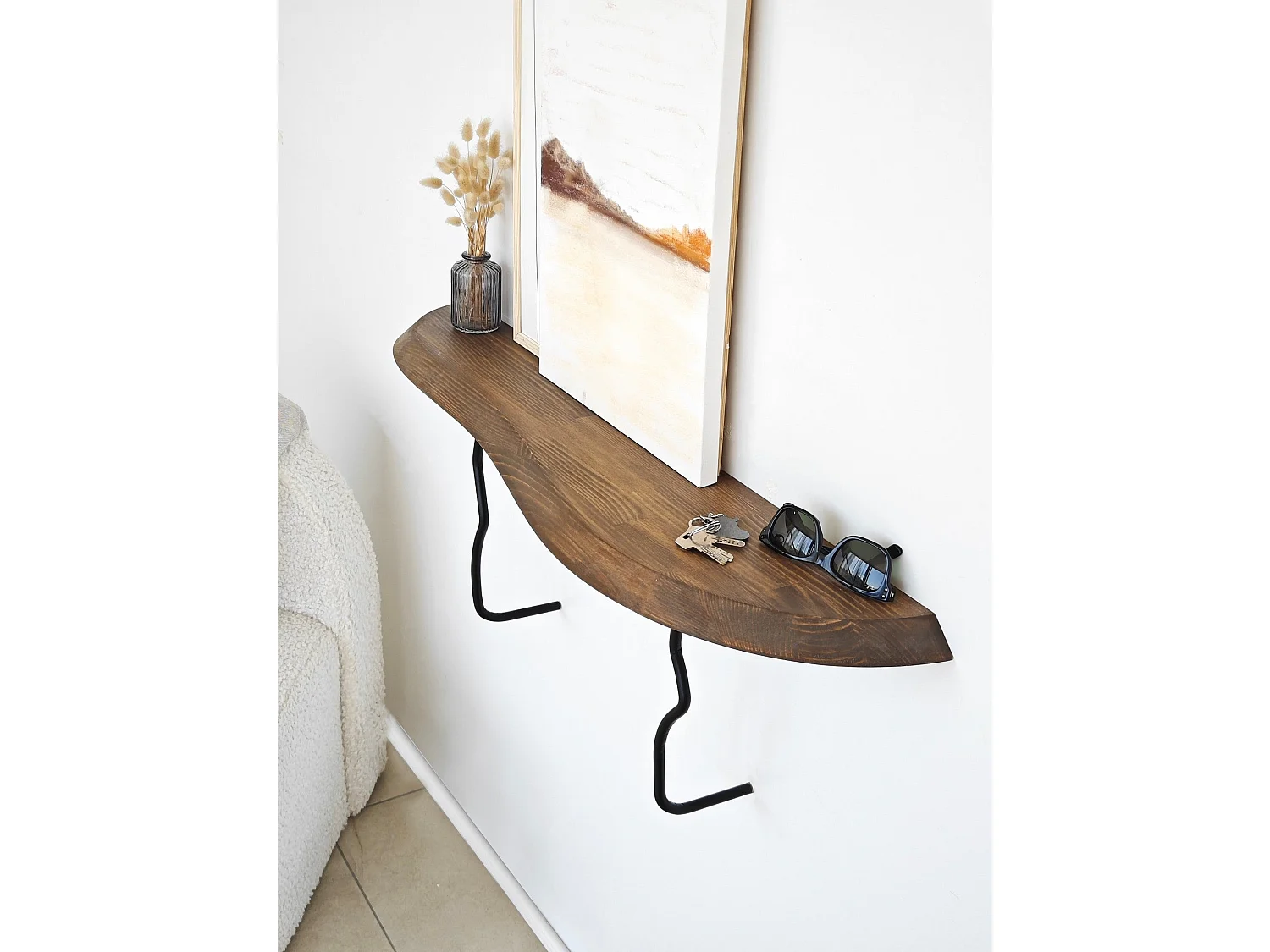 Elegante mensola da parete, 99 cm x 22 cm, nero e noce | 100% legno di pino e struttura in metallo | Perfetta per decorare e organizzare