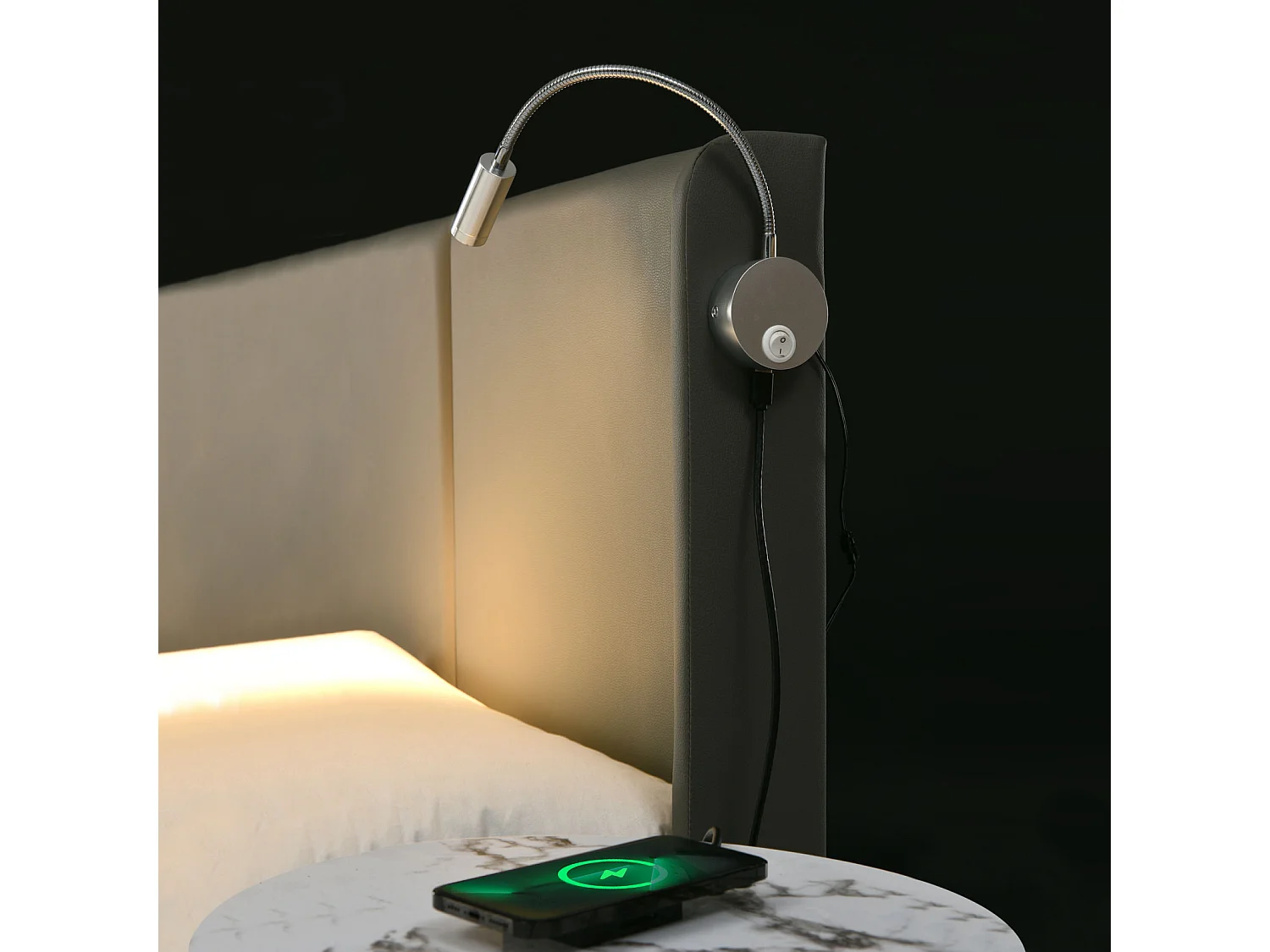 Lit Coffre avec Lampe et USB 140x200CM, avec Sommier à Lattes en Bois Chambres à Coucher, PU, Gris